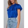 imagePRETTYGARDEN Business Casual Tops for Women Blouses Dressy 2026 Summer Short Sleeve Ruffle Satin Work Office AttireRoyal Blue