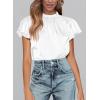 imagePRETTYGARDEN Business Casual Tops for Women Blouses Dressy 2026 Summer Short Sleeve Ruffle Satin Work Office AttireWhite