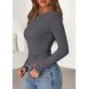 imagePRETTYGARDEN Long Sleeve Shirts for Women 2026 Fall Boat Neck Ribbed Knit Ruched Spring Going Out Tops Casual Basic TeesDark Grey