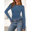 imagePRETTYGARDEN Long Sleeve Shirts for Women 2026 Fall Boat Neck Ribbed Knit Ruched Spring Going Out Tops Casual Basic TeesDusty Blue