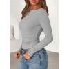 imagePRETTYGARDEN Long Sleeve Shirts for Women 2026 Fall Boat Neck Ribbed Knit Ruched Spring Going Out Tops Casual Basic TeesLight Grey