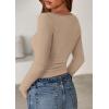 imagePRETTYGARDEN Long Sleeve Shirts for Women 2026 Fall Boat Neck Ribbed Knit Ruched Spring Going Out Tops Casual Basic TeesLight Khaki