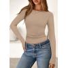 imagePRETTYGARDEN Long Sleeve Shirts for Women 2026 Fall Boat Neck Ribbed Knit Ruched Spring Going Out Tops Casual Basic TeesLight Khaki