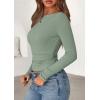 imagePRETTYGARDEN Long Sleeve Shirts for Women 2026 Fall Boat Neck Ribbed Knit Ruched Spring Going Out Tops Casual Basic TeesSage Green