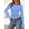 imagePRETTYGARDEN Long Sleeve Shirts for Women 2026 Fall Boat Neck Ribbed Knit Ruched Spring Going Out Tops Casual Basic TeesSky Blue