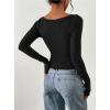 imagePRETTYGARDEN Long Sleeve Shirts for Women 2026 Fall Ruched Sides Boat Neck Basic Tee Casual Fitted Ribbed Knit Crop TopsBlack