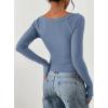 imagePRETTYGARDEN Long Sleeve Shirts for Women 2026 Fall Ruched Sides Boat Neck Basic Tee Casual Fitted Ribbed Knit Crop TopsBlue Grey