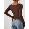 imagePRETTYGARDEN Long Sleeve Shirts for Women 2026 Fall Ruched Sides Boat Neck Basic Tee Casual Fitted Ribbed Knit Crop TopsBrown