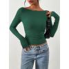 imagePRETTYGARDEN Long Sleeve Shirts for Women 2026 Fall Ruched Sides Boat Neck Basic Tee Casual Fitted Ribbed Knit Crop TopsDark Green