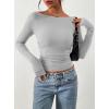 imagePRETTYGARDEN Long Sleeve Shirts for Women 2026 Fall Ruched Sides Boat Neck Basic Tee Casual Fitted Ribbed Knit Crop TopsGrey