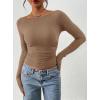 imagePRETTYGARDEN Long Sleeve Shirts for Women 2026 Fall Ruched Sides Boat Neck Basic Tee Casual Fitted Ribbed Knit Crop TopsKhaki