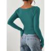 imagePRETTYGARDEN Long Sleeve Shirts for Women 2026 Fall Ruched Sides Boat Neck Basic Tee Casual Fitted Ribbed Knit Crop TopsLake Blue