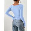 imagePRETTYGARDEN Long Sleeve Shirts for Women 2026 Fall Ruched Sides Boat Neck Basic Tee Casual Fitted Ribbed Knit Crop TopsLight Blue