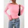 imagePRETTYGARDEN Long Sleeve Shirts for Women 2026 Fall Ruched Sides Boat Neck Basic Tee Casual Fitted Ribbed Knit Crop TopsLight Pink