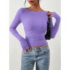 imagePRETTYGARDEN Long Sleeve Shirts for Women 2026 Fall Ruched Sides Boat Neck Basic Tee Casual Fitted Ribbed Knit Crop TopsPurple Grey