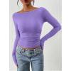 imagePRETTYGARDEN Long Sleeve Shirts for Women 2026 Fall Ruched Sides Boat Neck Basic Tee Casual Fitted Ribbed Knit Crop TopsPurple Grey