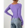 imagePRETTYGARDEN Long Sleeve Shirts for Women 2026 Fall Ruched Sides Boat Neck Basic Tee Casual Fitted Ribbed Knit Crop TopsPurple Grey
