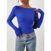 imagePRETTYGARDEN Long Sleeve Shirts for Women 2026 Fall Ruched Sides Boat Neck Basic Tee Casual Fitted Ribbed Knit Crop TopsRoyal Blue