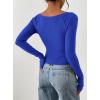 imagePRETTYGARDEN Long Sleeve Shirts for Women 2026 Fall Ruched Sides Boat Neck Basic Tee Casual Fitted Ribbed Knit Crop TopsRoyal Blue