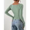 imagePRETTYGARDEN Long Sleeve Shirts for Women 2026 Fall Ruched Sides Boat Neck Basic Tee Casual Fitted Ribbed Knit Crop TopsSage Green
