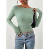 imagePRETTYGARDEN Long Sleeve Shirts for Women 2026 Fall Ruched Sides Boat Neck Basic Tee Casual Fitted Ribbed Knit Crop TopsSage Green