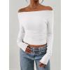 imagePRETTYGARDEN Long Sleeve Shirts for Women 2026 Fall Ruched Sides Boat Neck Basic Tee Casual Fitted Ribbed Knit Crop TopsWhite