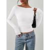 imagePRETTYGARDEN Long Sleeve Shirts for Women 2026 Fall Ruched Sides Boat Neck Basic Tee Casual Fitted Ribbed Knit Crop TopsWhite