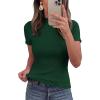 imagePRETTYGARDEN Short Sleeve T Shirts for Women Summer Clothes 2026 Casual Spring Tops Ruffle Mock Neck Ribbed Fitted Basic TeesDark Green