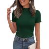 imagePRETTYGARDEN Short Sleeve T Shirts for Women Summer Clothes 2026 Casual Spring Tops Ruffle Mock Neck Ribbed Fitted Basic TeesDark Green