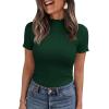 imagePRETTYGARDEN Short Sleeve T Shirts for Women Summer Clothes 2026 Casual Spring Tops Ruffle Mock Neck Ribbed Fitted Basic TeesDark Green