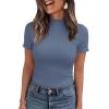 imagePRETTYGARDEN Short Sleeve T Shirts for Women Summer Clothes 2026 Casual Spring Tops Ruffle Mock Neck Ribbed Fitted Basic TeesDusty Blue