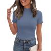 imagePRETTYGARDEN Short Sleeve T Shirts for Women Summer Clothes 2026 Casual Spring Tops Ruffle Mock Neck Ribbed Fitted Basic TeesDusty Blue