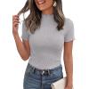 imagePRETTYGARDEN Short Sleeve T Shirts for Women Summer Clothes 2026 Casual Spring Tops Ruffle Mock Neck Ribbed Fitted Basic TeesGrey