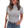 imagePRETTYGARDEN Short Sleeve T Shirts for Women Summer Clothes 2026 Casual Spring Tops Ruffle Mock Neck Ribbed Fitted Basic TeesGrey
