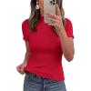 imagePRETTYGARDEN Short Sleeve T Shirts for Women Summer Clothes 2026 Casual Spring Tops Ruffle Mock Neck Ribbed Fitted Basic TeesRed