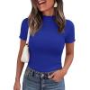 imagePRETTYGARDEN Short Sleeve T Shirts for Women Summer Clothes 2026 Casual Spring Tops Ruffle Mock Neck Ribbed Fitted Basic TeesRoyal Blue
