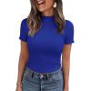 imagePRETTYGARDEN Short Sleeve T Shirts for Women Summer Clothes 2026 Casual Spring Tops Ruffle Mock Neck Ribbed Fitted Basic TeesRoyal Blue