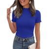 imagePRETTYGARDEN Short Sleeve T Shirts for Women Summer Clothes 2026 Casual Spring Tops Ruffle Mock Neck Ribbed Fitted Basic TeesRoyal Blue