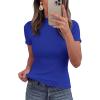 imagePRETTYGARDEN Short Sleeve T Shirts for Women Summer Clothes 2026 Casual Spring Tops Ruffle Mock Neck Ribbed Fitted Basic TeesRoyal Blue