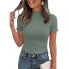 imagePRETTYGARDEN Short Sleeve T Shirts for Women Summer Clothes 2026 Casual Spring Tops Ruffle Mock Neck Ribbed Fitted Basic TeesSage Green