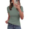 imagePRETTYGARDEN Short Sleeve T Shirts for Women Summer Clothes 2026 Casual Spring Tops Ruffle Mock Neck Ribbed Fitted Basic TeesSage Green