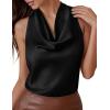 imagePRETTYGARDEN Silk Satin Halter Tops for Women Summer 2026 Cowl Neck Tie Back Going Out Sleeveless Business Casual Tank TopBlack