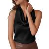 imagePRETTYGARDEN Silk Satin Halter Tops for Women Summer 2026 Cowl Neck Tie Back Going Out Sleeveless Business Casual Tank TopBlack