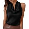imagePRETTYGARDEN Silk Satin Halter Tops for Women Summer 2026 Cowl Neck Tie Back Going Out Sleeveless Business Casual Tank TopBlack