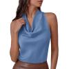 imagePRETTYGARDEN Silk Satin Halter Tops for Women Summer 2026 Cowl Neck Tie Back Going Out Sleeveless Business Casual Tank TopBlue
