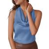 imagePRETTYGARDEN Silk Satin Halter Tops for Women Summer 2026 Cowl Neck Tie Back Going Out Sleeveless Business Casual Tank TopBlue