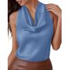 imagePRETTYGARDEN Silk Satin Halter Tops for Women Summer 2026 Cowl Neck Tie Back Going Out Sleeveless Business Casual Tank TopBlue