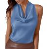 imagePRETTYGARDEN Silk Satin Halter Tops for Women Summer 2026 Cowl Neck Tie Back Going Out Sleeveless Business Casual Tank TopBlue