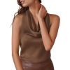 imagePRETTYGARDEN Silk Satin Halter Tops for Women Summer 2026 Cowl Neck Tie Back Going Out Sleeveless Business Casual Tank TopBrown