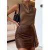 imagePRETTYGARDEN Silk Satin Halter Tops for Women Summer 2026 Cowl Neck Tie Back Going Out Sleeveless Business Casual Tank TopBrown